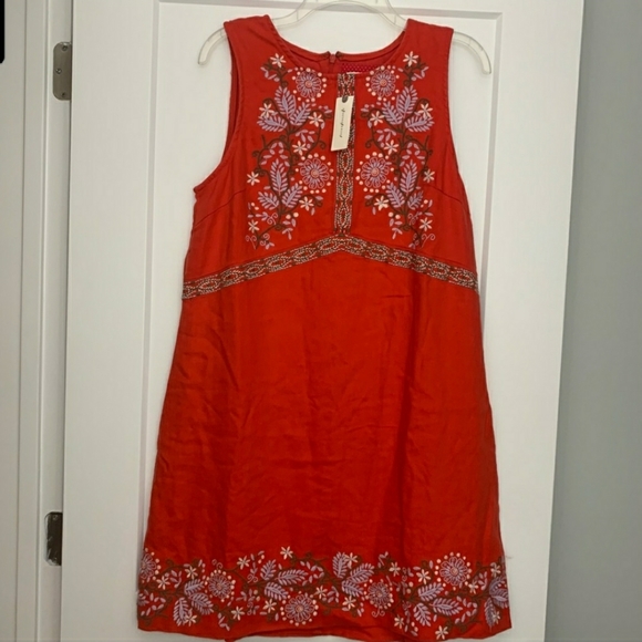 Anthropologie BNWT Aiko Embroidered Shift Dress Red Linen Blend - Picture 2 of 10
